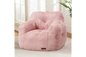Hobestluk Bean Bag Chair for Adult Small Bean Bag Chairs with Arms Furry Beanbag Chair with Foam Filler Stuffed Bean Bag Sofa for Reading in Bedroom Living Room and Dorms(Pink)