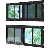 NOTASA Shed Windows 2 Pack Chicken Coop Windows 10" x 18" Black | Transom Sliding Windows with Tempered Glass and Fiberglass Screen for Shed, Chicken Coop, Playhouse, Garage, Barns