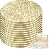 12 Pieces 10 Inch Cake Drums Round with 2 Rolls 1.6/1 Inch Satin White Ribbon Sturdy Cake Boards Wooden Cake Decorating Plate