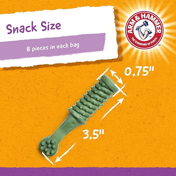 ARM & HAMMER FOR PETS NUBBIES DENTAL TREATS FOR DOGS WITH BAKING SODA AND CALCIUM, TREAT CHEWS HELP FIGHT BAD BREATH, PLAQUE & TARTAR WITHOUT BRUSHING, MD SIZE MINT, 62 PCS (PACKAGING MAY VARY)