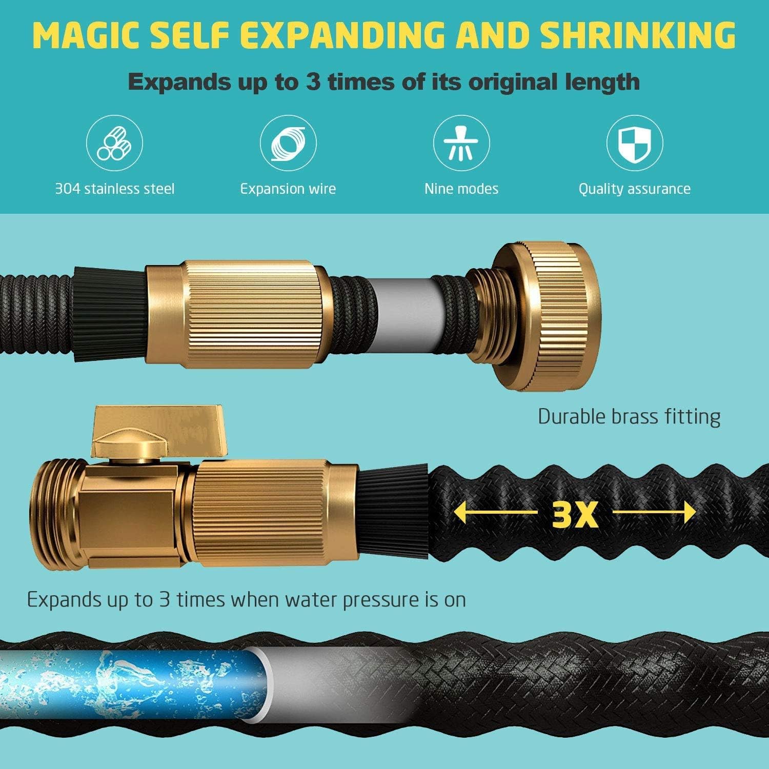 Hermard Garden Hose, Expandable 50FT Water Hose, Flexible Gardening Hose with Brass Connectors, Leakproof No Kink Expanding Lightweight Watering Hoses Pipe …: Home Improvement
