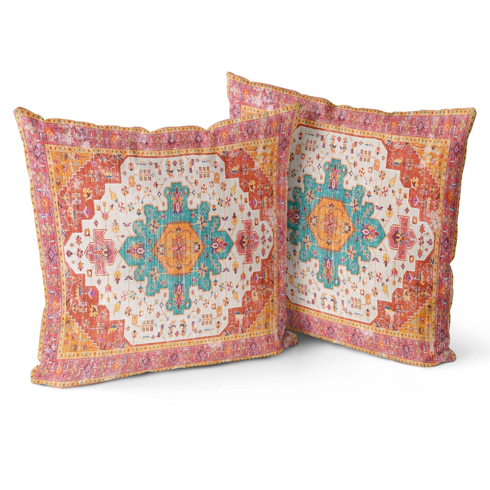 Snylcce Boho Throw Pillow Covers Set of 2 - Tangerine Antique & Vintage Design, Double-Sided Pattern - Soft Cushion Covers for Garden Couch, Sofa, Bed - Decorative 40x40 CM Pillowcases