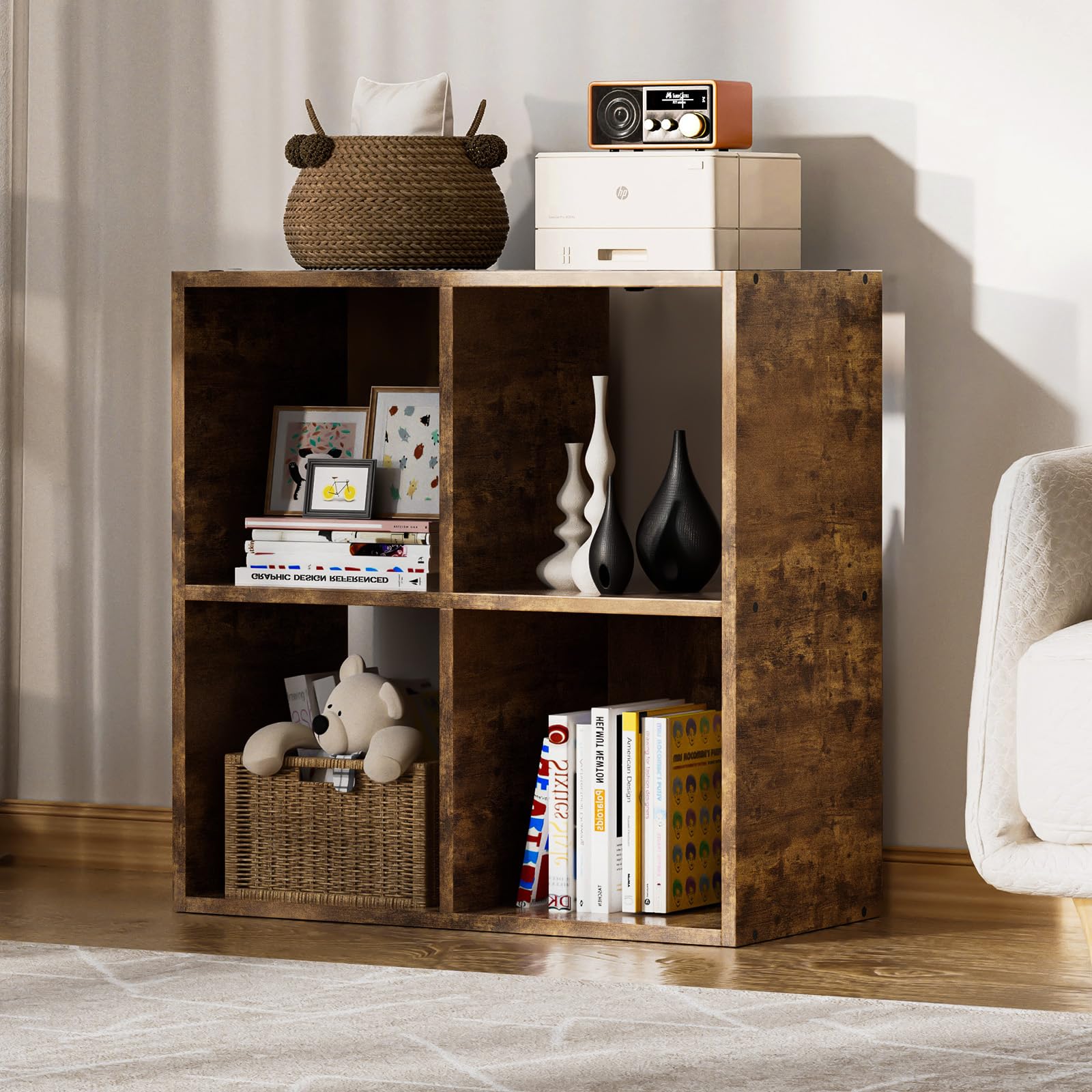 COMHOMA 4 Wood Cube Storage Organizer with Open