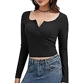 WXXYCS Womens Long Sleeve Henley Shirts Slim Fitted Basic Business Casual Button Up Trendy Fall Knit T-Shirts Tops Blouse