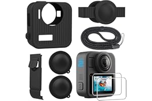 FiTSTILL Silicone Case&Replace Side Door&Screen Protector&Rubber Lens Cap protection cover Only for Go Pro MAX2,Scratch Resis