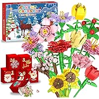 Advent Calendar 2025 Flower Building Blocks for Kids, 24-Day Christmas Calendar with 24 Colorful Flower Bouquets Made of Buil