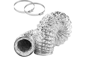 CABAX Dryer Vent Hose 4 Inch 5 Feet Non-Insulated Flex Air Aluminum Foil Ducting for HVAC Ventilation with 2 Clamps, Silver