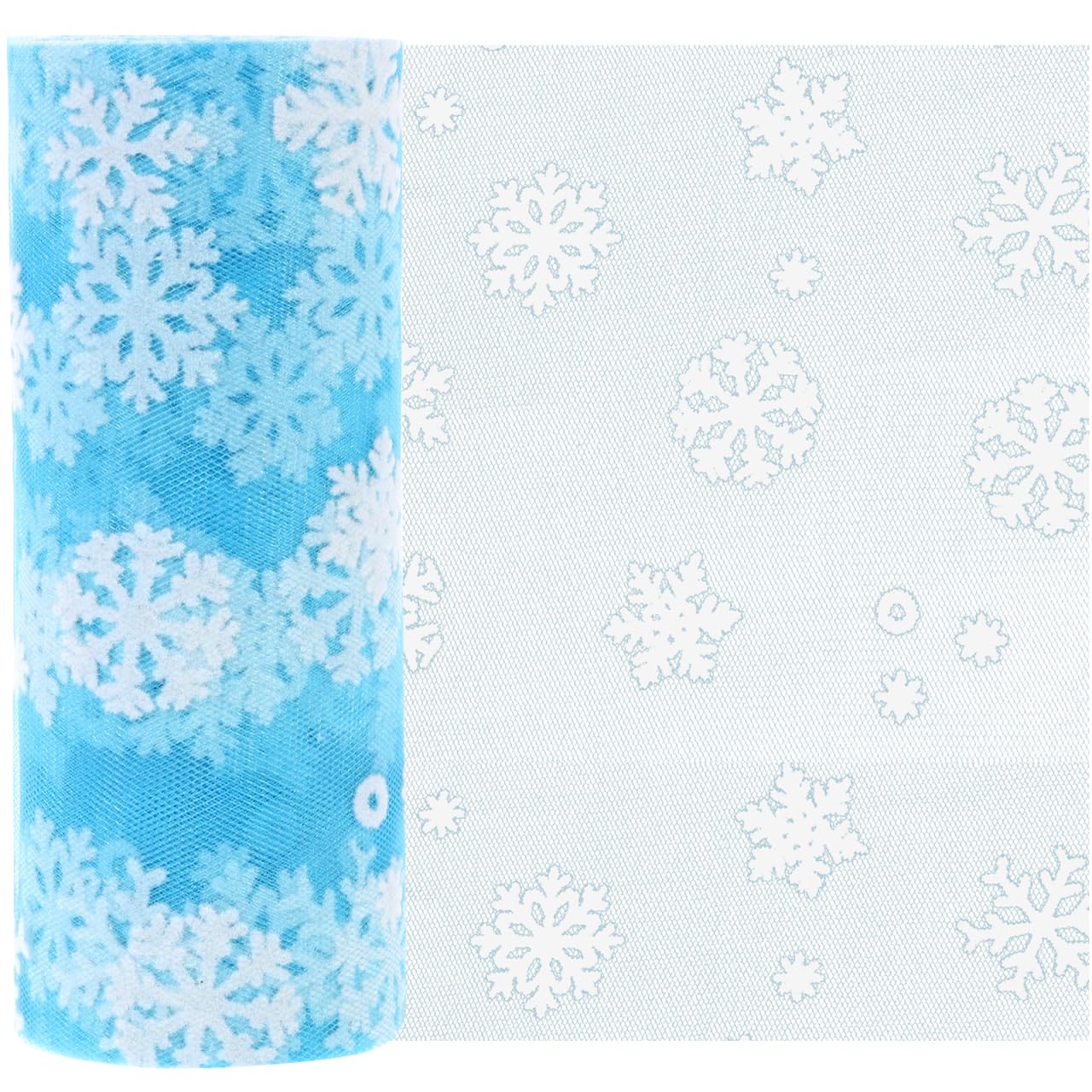 MAGICLULU Christmas Tree Ribbon Snowflake Tulle Roll Snowflake Ribbon Christmas Organza for Wrapping Fabric Craft Tree Decoration 6 x 10 Yards (Ice Blue) Present