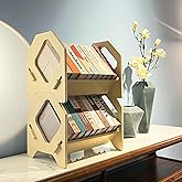 2 pack Desktop Bookshelf, Stackable Book Organizer with Handle, storage rack for CD/Magazine/File Folder, Portable Small bookshelf for Study, Living room, Kid's room, No Nails, Medium Size