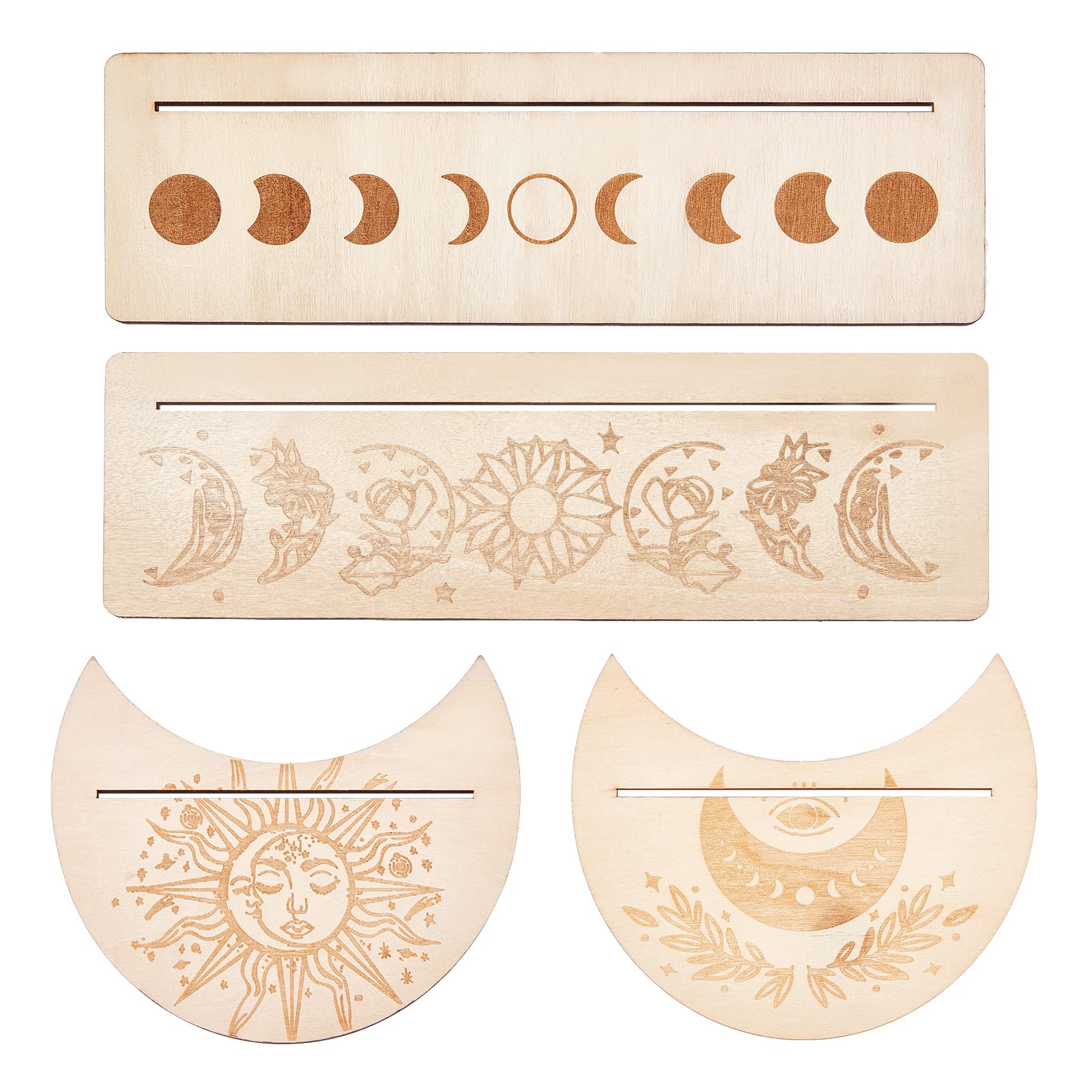 GORGECRAFT 4 Pieces Wooden Tarot Card Stand Holder Moon Phase Tarot Card Altar Stand Sun Flower Pattern Rectangle Moon Shape Tarot Card Display Holder for Witch Divination Tools Ceremonial Supplies