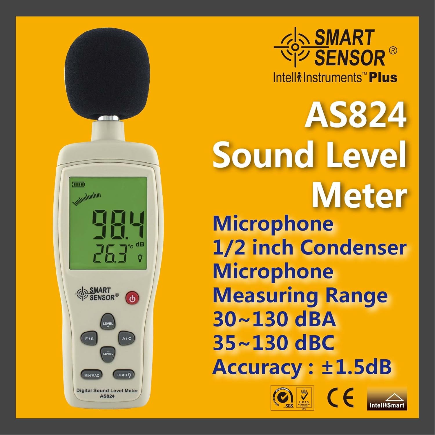 Digital Sound Level Meter AS824 Smart Sensor Industrial
