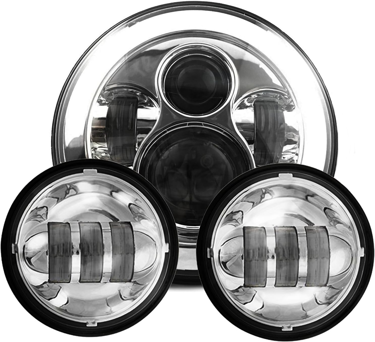 Chorme Harley 7'' Round LED Headlight with Matching Chorme 4.5'' LED Fog Lamps for Harley Davidson Motorcycles