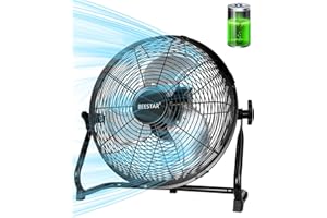 BEESTAR Battery Operated Fan, Rechargeable Floor Fan, Metal Blade Run Up to 30 Hours,15600 mAh Battery Powered Fan for Garage, Backyard, Camping, Travel,Black (Black)