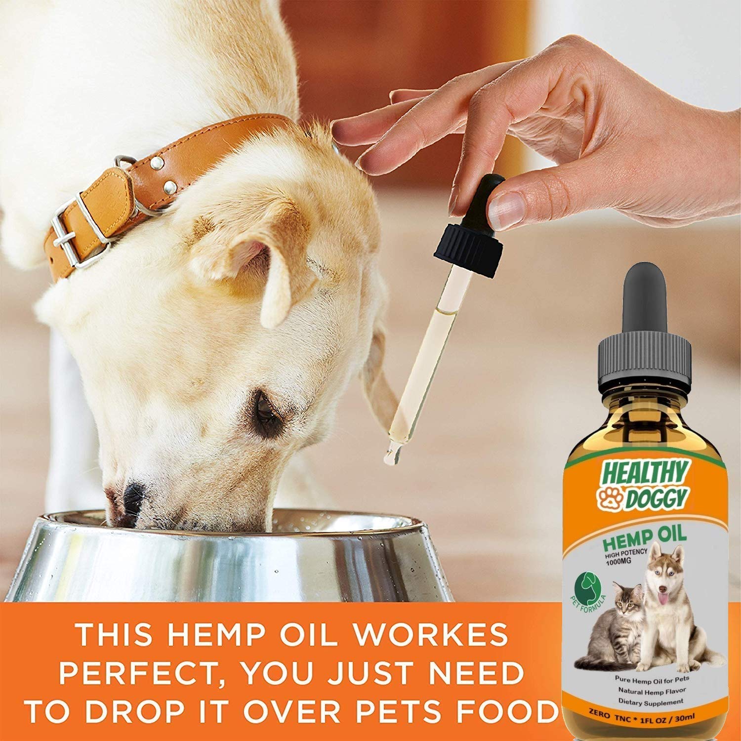 Hemp Oil For Dogs and Cats Natural Full Spectrum Hemp Extract for Pets - Anti-Anxiety Pain Relief - Supports Hip & Joint With-Omega 3, 6 & 9 - 1000MG