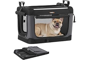 Feandrea Collapsible Dog Crate, 24-Inch Portable Dog Travel Crate for Small Dogs, Oxford Fabric Pet Carrier with 4 Mesh Doors, Handles, Storage Pocket, Water Bottle Holder, Ink Black UPDC016B01
