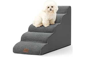 COZY KISS Dog Stairs for High Bed 22.6" H, Small Dog Step for Puppy, Older or Cat, Curved Ramp for Car, Ladder with High Density Foam, Lightweight, Durable, 15.7x33x22.6 inch, 5 Step, Charcoal Grey