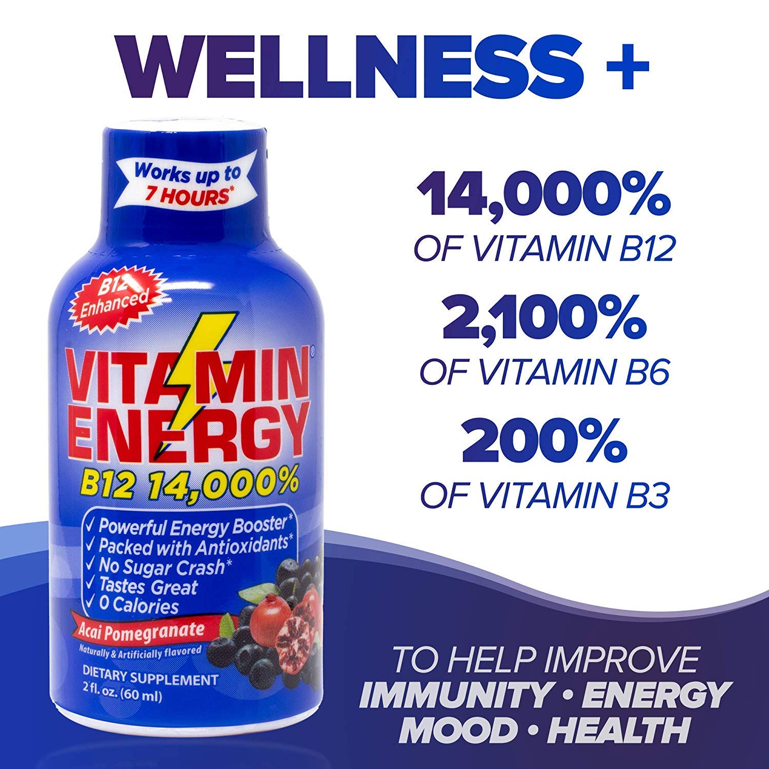Vitamin Energy Shots Acai Pomegranate Vitamin B12 Enhanced Up To 7 Hours Of Energy More