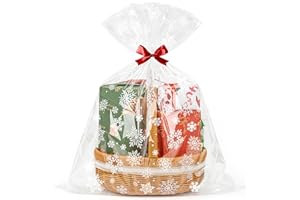 CUDICY Christmas Cellophane Gift Bags 10pcs Large Holiday Gift Wrap 24x30 Inch Clear Gift Basket Wrapping Plastic (White Snowflake)