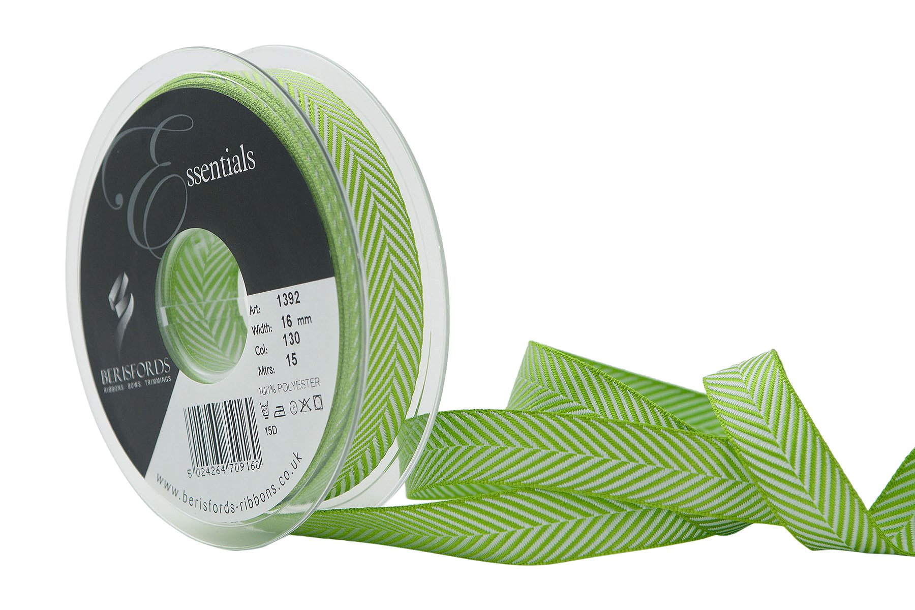 Berisfords Herringbone Woven Ribbon, Meadow, 16 mm
