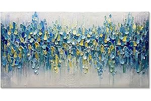 EPICLER ART Epicler Modern Abstract wall art, hand-painted blue textured oil paintings, framed wall art, living room, bedroom, dining room, office wall decoration 24x48 inche