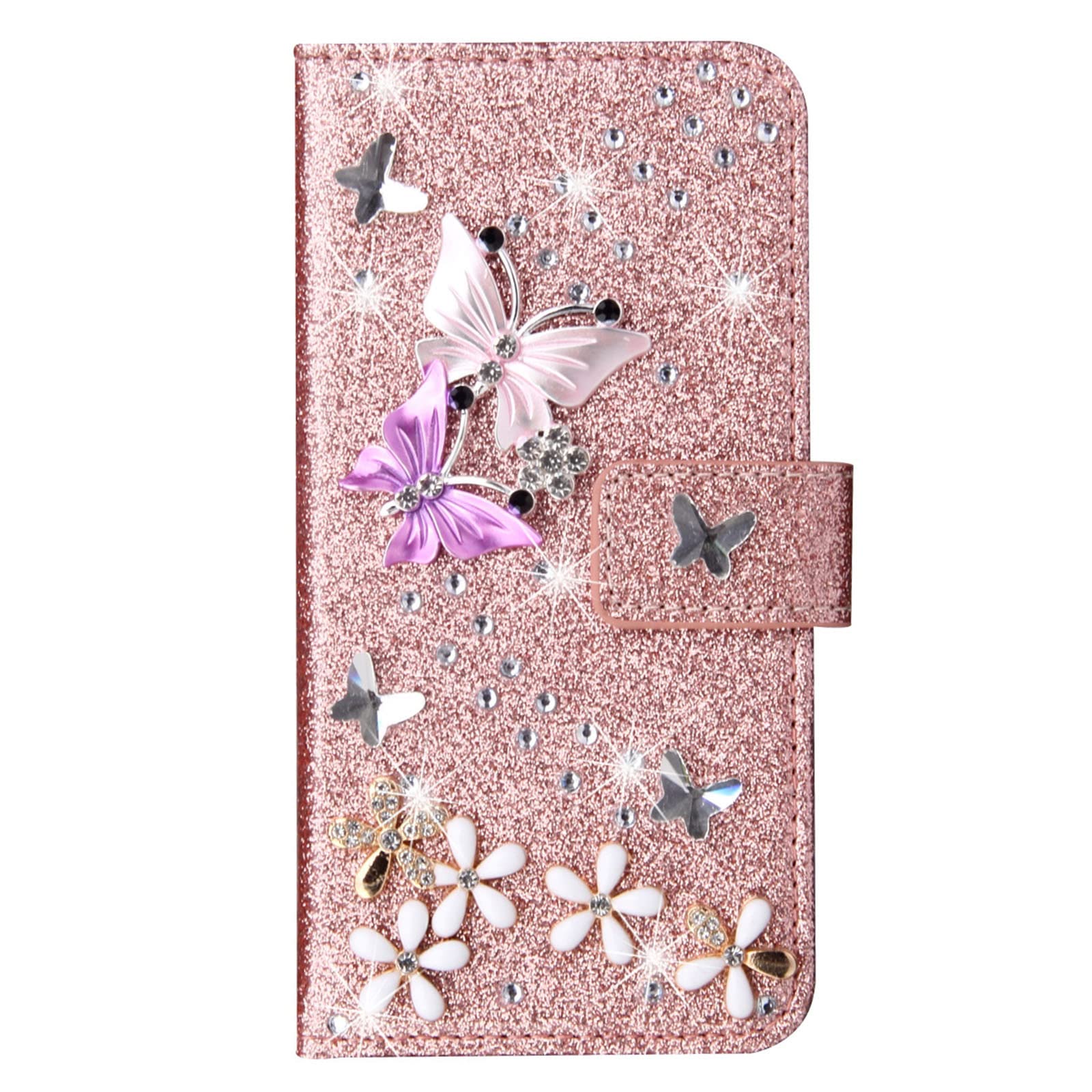 Photo 1 of Losin Compatible with iPhone 14 Pro Max Wallet Case with Card Slots Luxury 3D Bling Glitter Diamond Rhinestones Butterfly Flowers Design for Women Girls Sparkle Shiny PU Leather Stand Kickstand Cover
