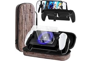 QUAGGY 3-in-1 Accessoris Kit Compatible with Playstation Portal, EVA Carrying Case for PS Portal with Silicone Protective Cover with stand, 2 Pack Screen Protectors (Wood)