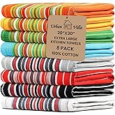 Urban Villa Kitchen Towels 100% Cotton Dish Towels for Kitchen(Set of 8)20”x30” Dish Cloths Highly Absorbent Kitchen Linen Set with Hanging Loop Perfect for Drying Dishes Cleaning Towels -Multicolor