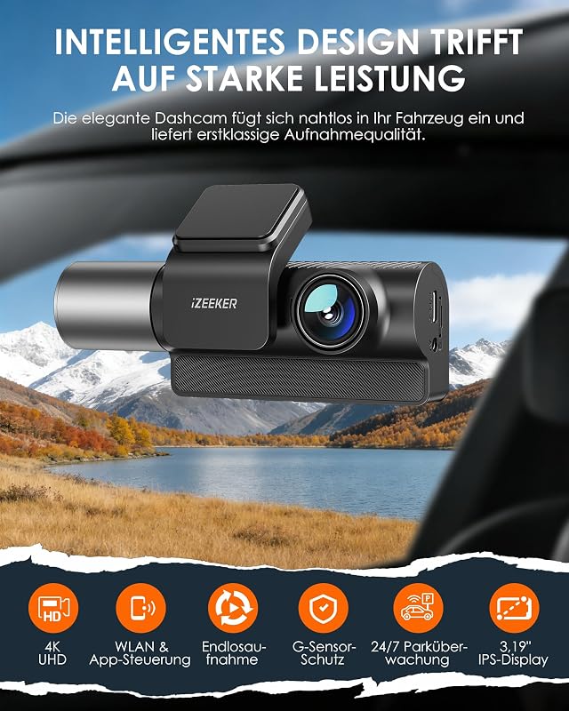 3-Kanal 4K Dashcam Auto Mit Kostenloser 32 GB Karte, 4K+1080P+1080P Vorne Hinten Innen Dash Cam Mit WDR, IR Nachtsicht, WiFi 6, Loop-Aufnahme, G-Sensor Und 24 Stunden Parkmodus