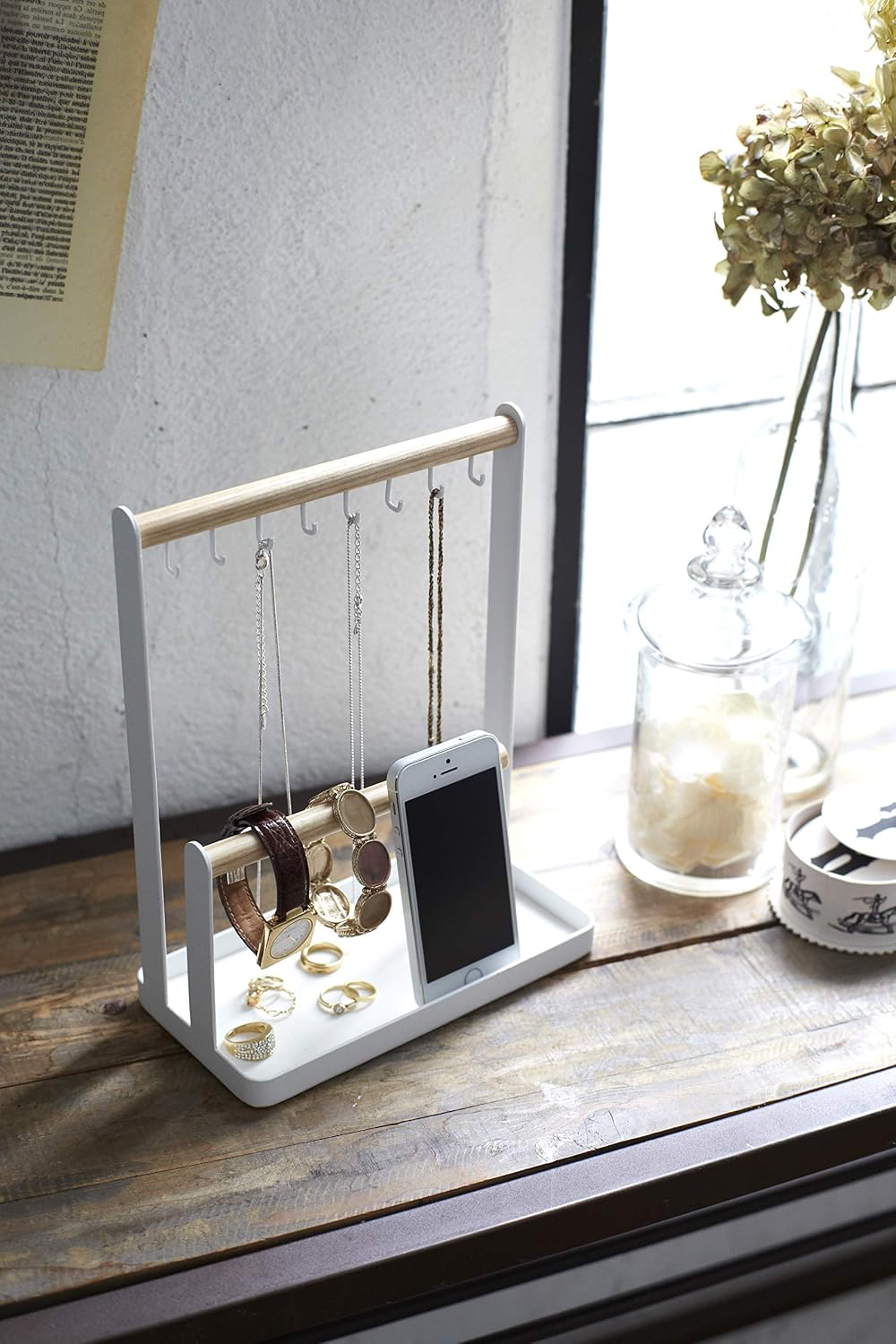 Yamazaki 2311 TOSCA Accessory Stand, White, Steel/Wood, Minimalist Design, 20 x 10.5 x 28.5 cm (LxWxH) - Image 5