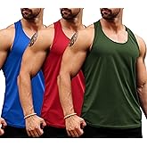 LecGee Men's 3 Pack Gym Workout Tank top Dry Fit Y-Back Muscle T-Shirts Sleeveless Mesh Bodybuilding Fitness Stringer