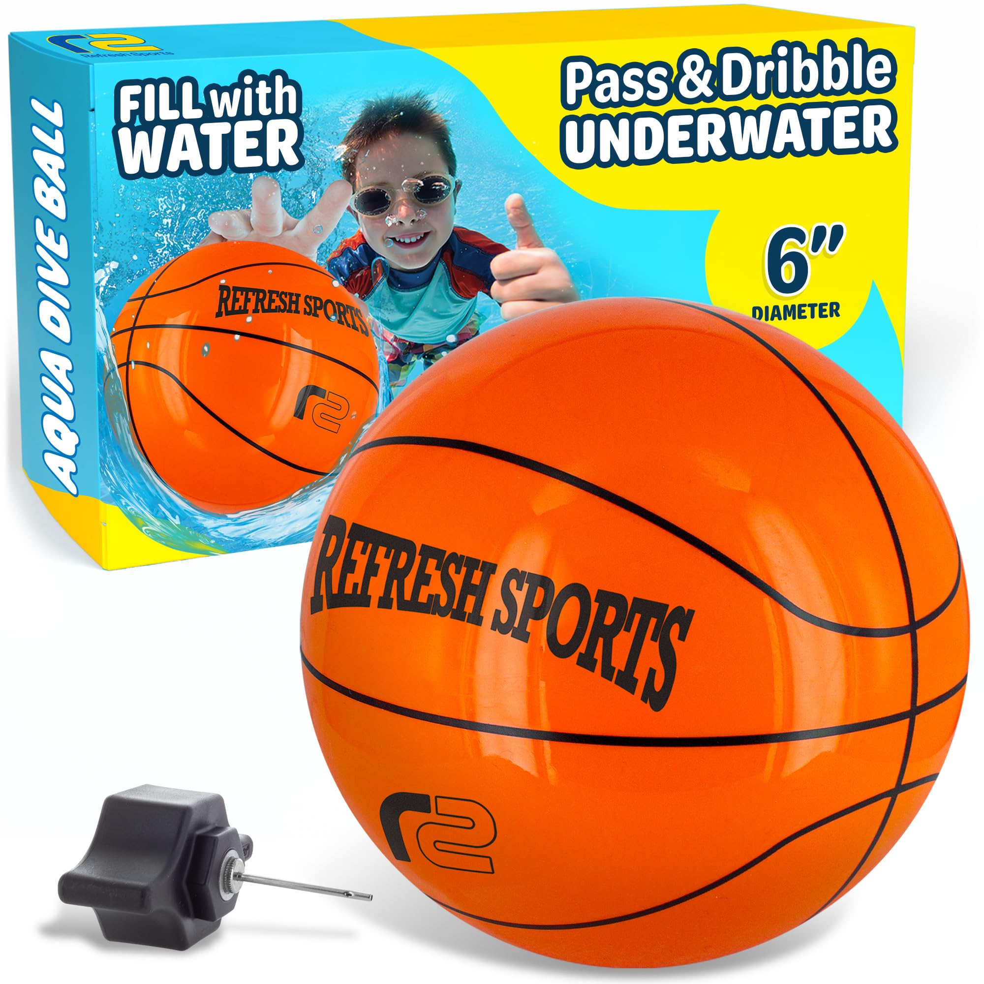 Photo 1 of Aqua Dive Pool Ball Basketball – Best Water Pool Toys for Kids All Ages – Dribble & Pass Underwater – Watermelon Game - Toy Gifts for Boys & Girls Age 8 9 10 11 12+ Outdoor Beach Toys for Summer Fun