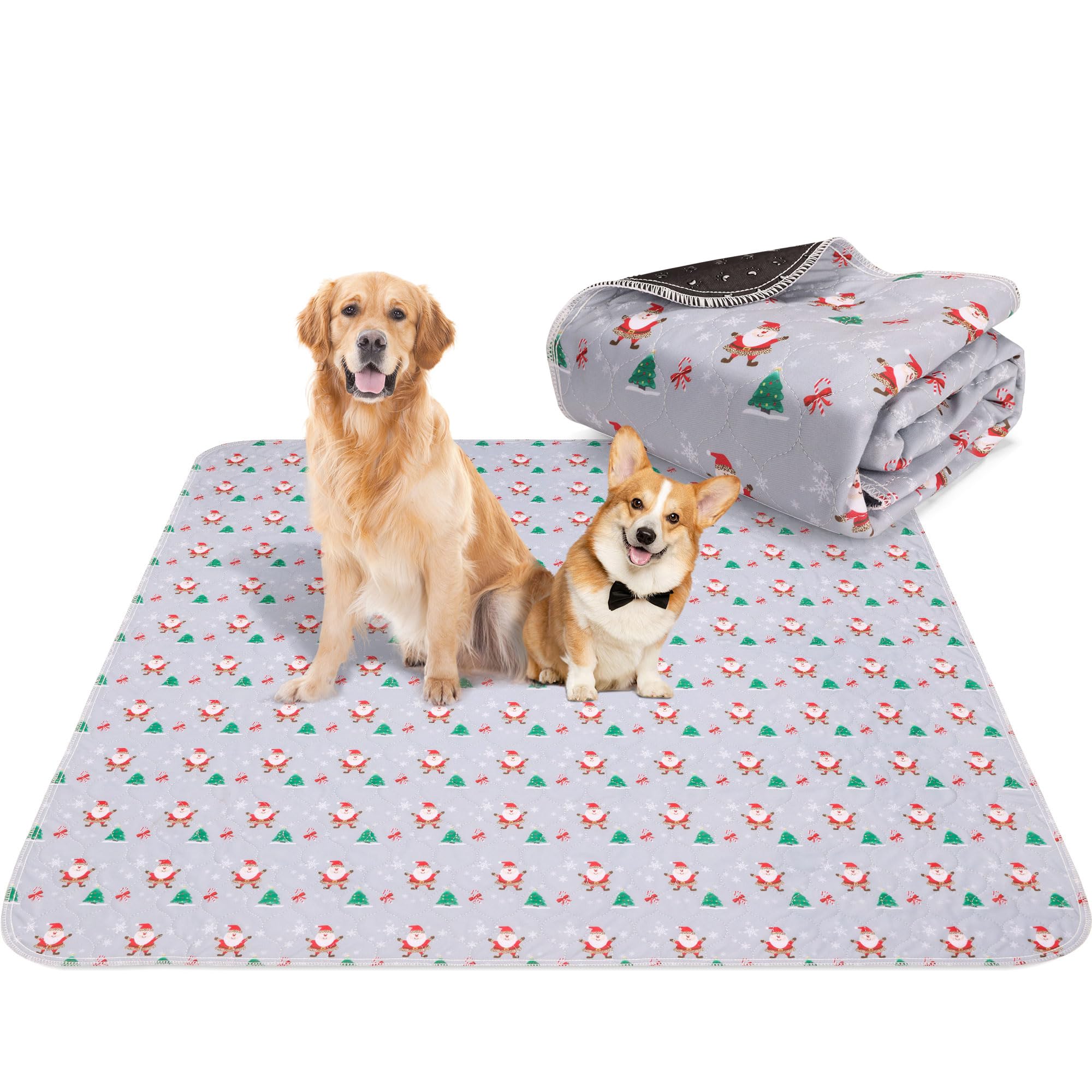 Aitmexcn Christmas Washable Pee Pad for Dogs, 2PCS 36*48in Xmas Super Absorbent Reusable Puppy Pads Pet Training Pads, Waterproof mats for Playpen, Crate, Whelping Box, Potty Training Image