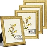 Vittanly 8x10 Picture Frame Set of 4, Vintage Photo Frame for Wall or Tabletop, Display 5x7 Pictures with Mat or 8x10 without Mat, Rustic Farmhouse Home Decor, Gold