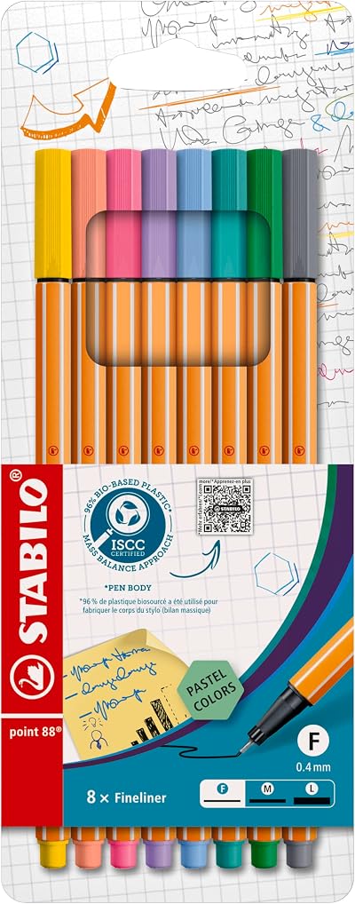 Stabilo 88 Fineliner Pastel 8pc Set 0.4mm metal tip acid-free ink