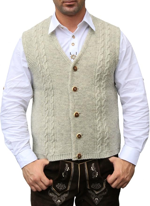 Trachten Wolljanker Strickweste Tracht Weste beige, Größe48 Amazon.de