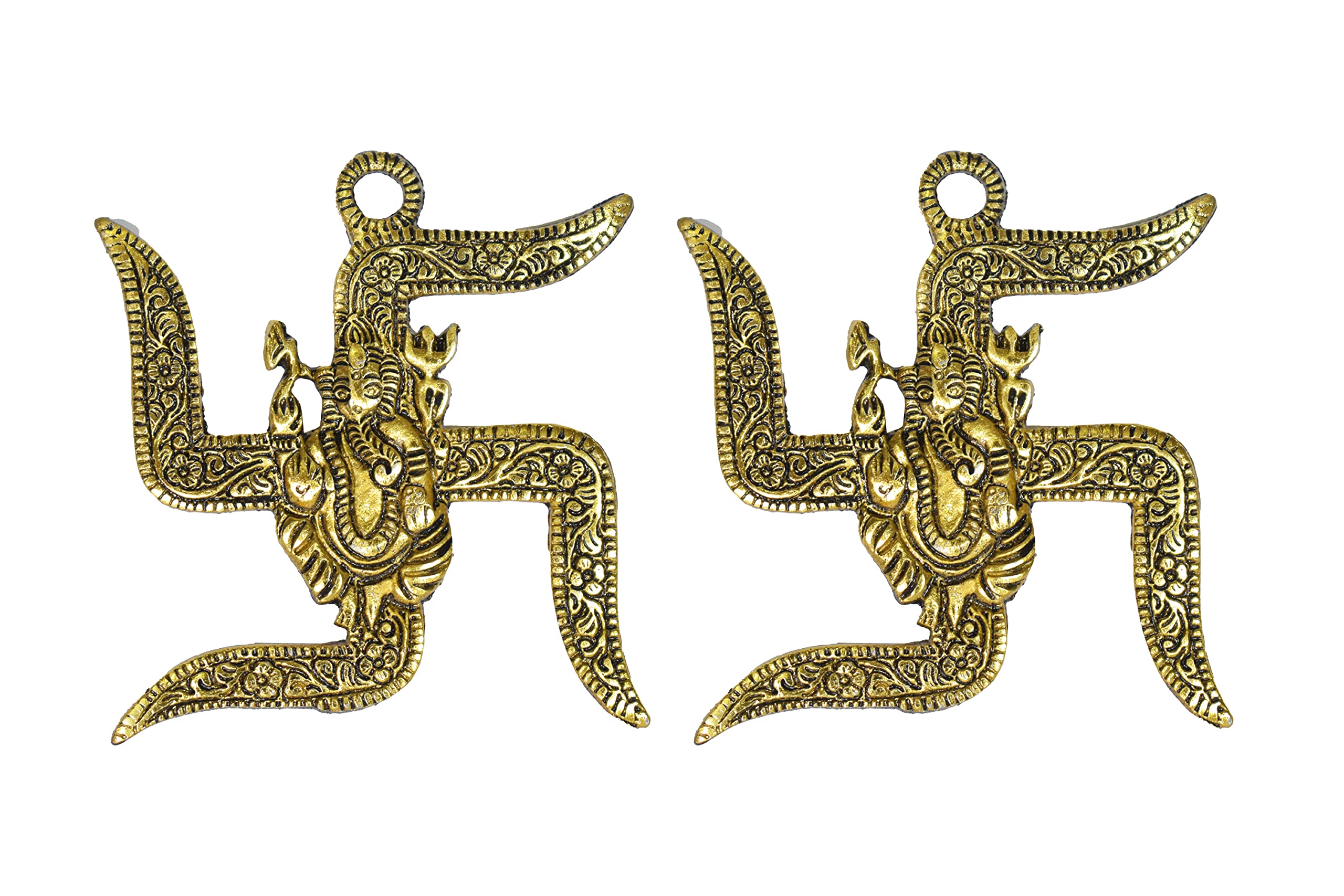 Spiritual Metal Sculpture Wall Hangings Traditional Traditional Indian Design for Temple Home Office Festival Diwali Décor Decoration and Gifting (Pack of 2)
