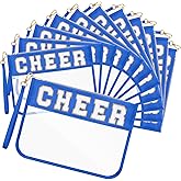 Abbylike 12 Pcs Snack Bags Clear Chenille Letter Cheer Zipper Pouch Waterproof PVC Large Travel Makeup Cosmetic Storage Organizer Bag for Mom Team Cheerleaders Teacher (Dark Blue)