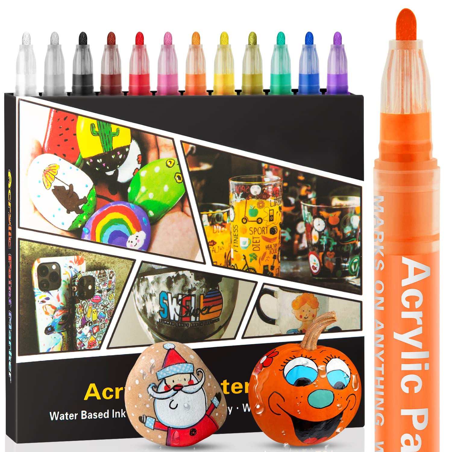 Photo 1 of Droaful Acrylic Paint Pens Markers -12 Color Waterproof Paint Pens for Rock Painting,Graffiti, Stone, Ceramic, Glass, Wood, Fabric, Canvas, Porcelain, Metal,Water Based Quick Dry Non-Toxic