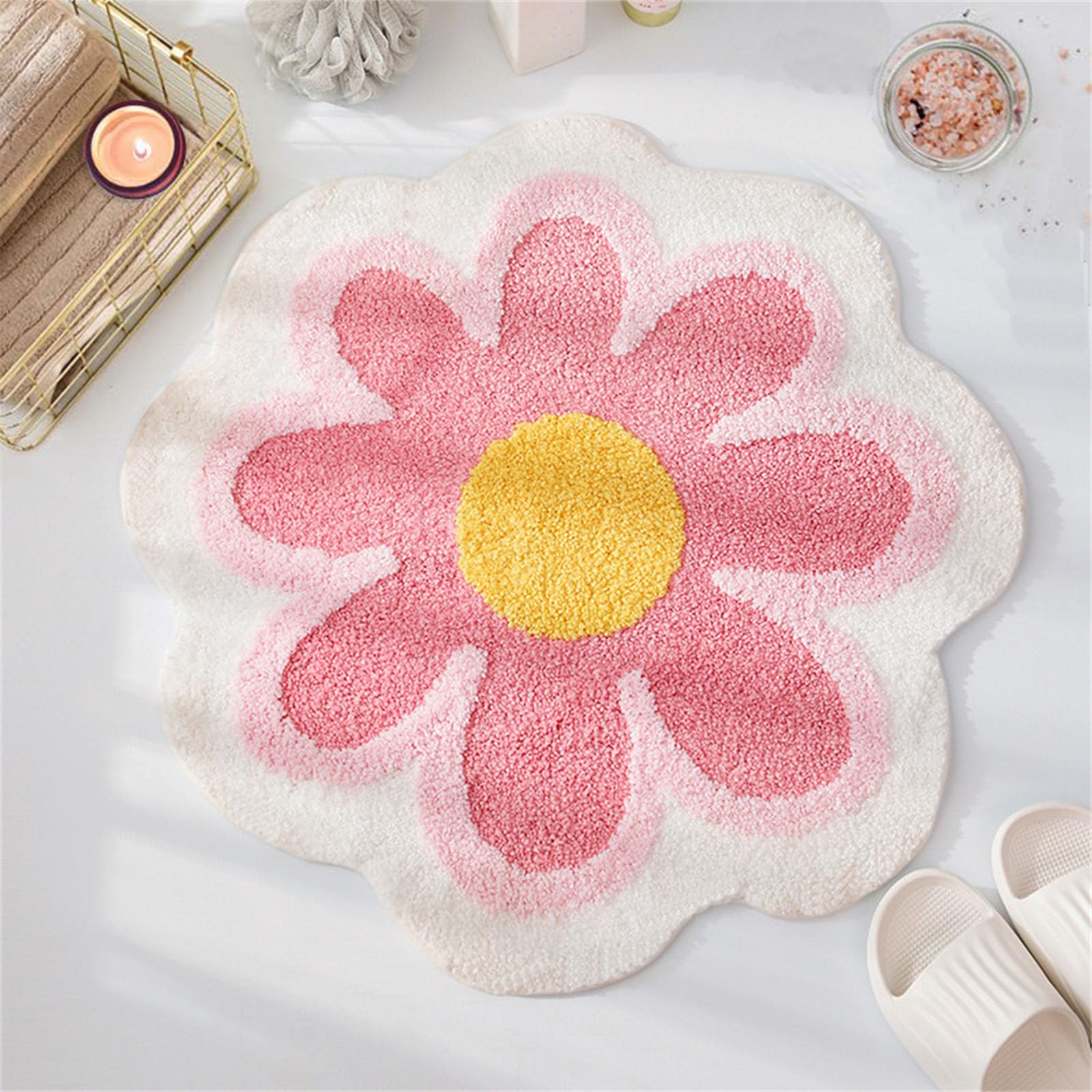 Photo 1 of YRXRUS Flower Bath Mat, Pink Bathroom Rug, Beauty Bath Mats, Ultra Soft Microfiber Bath Rug, Machine Washable Flower Rug, Shower Bathtub Mat Gift Aesthetic Summer Room Decor, 23.6x23.6 in
