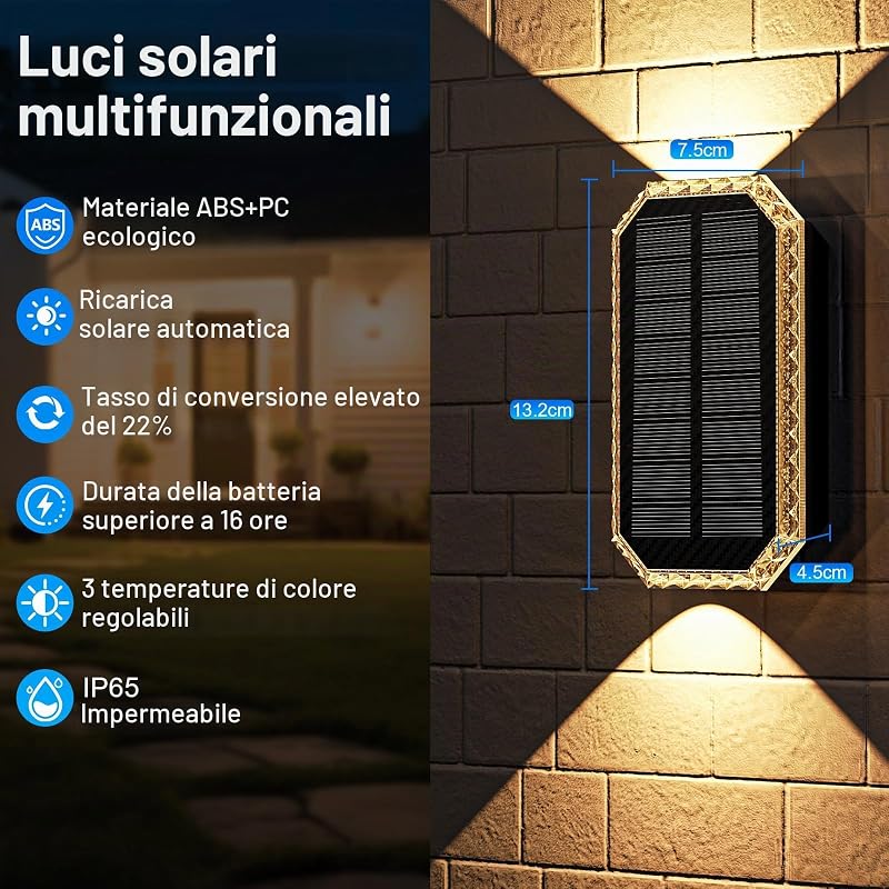 Applique Solare da Esterno 3 Colori, IP65 Impermeabili 1200mAH