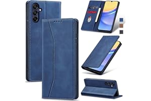 Jasonyu Flip Wallet Case for Samsung Galaxy A15 5G,Leather Magnetic Folio Cover with Card Holder,Kickstand - TPU Shockproof Durable Protective Phone Case,Blue