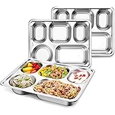 HaWare 3-Pack Stainless Steel Divided Plates Tray for Toddler Kids Adults, Rectangular Portion Control Dinner Plates with 5-Compartment, Metal Tray for Lunch Camping Dinner, Reusable Serving Platter