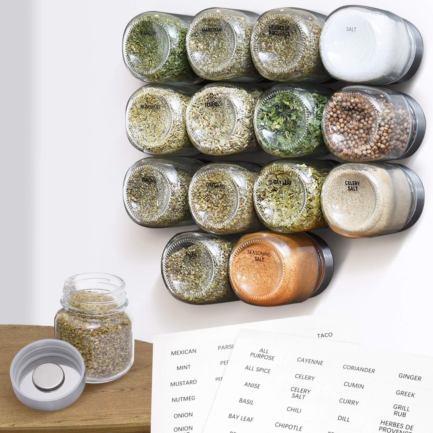 Photo 1 of IMPRESA Magnetic Spice Jars with Lids - 15-Pack 4 oz Clear Glass - High-Strength Magnets & 60 Labels Included - Magnetic Seasoning Jars for Fridge & Metal Surfaces