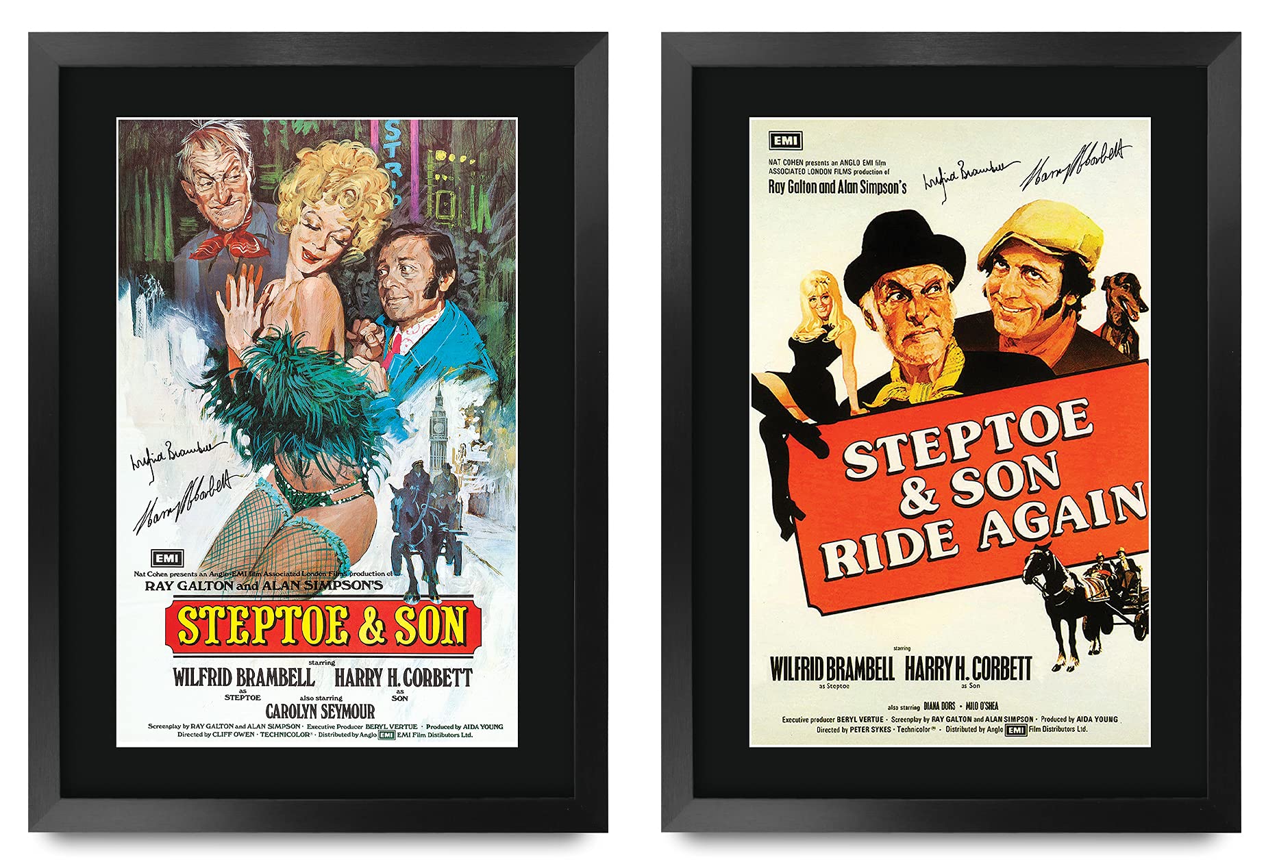 HWC Trading FR A3 Steptoe & Son Collection x 2 Harry H. Corbett Wilfrid Brambell Gifts Printed Poster Signed Autograph Picture for Movie Memorabilia Fans - A3 Framed