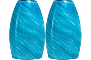 GO&SO 2 Pack Blue Pendant Light Shade Replacement,Hand-Blown Fluid Flow Texture, 7.8"H Oval Fixture,1.57" Fitter, E26 Base, for Hanging Light Fixtures & Mini Chandelier & Pendant Lights Kitchen Island