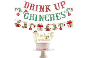 LEESKY Red Green Drink Up Grinches Banner Grinch Christmas Banner Grinch Christmas Decorations Banner for Grinch Christmas Party Supplies Grinchmas Christmas Party Decorations Grinch Xmas Decor