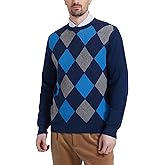 Kallspin Men's Wool Blend Crewneck Sweater Argyle Long Sleeve Pullover Sweater for Casual Or Dressy Wear