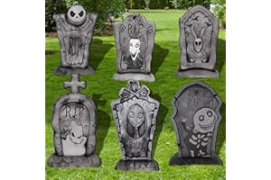 Yuleglowix 17 Inch Halloween Yard Signs Tombstones for Graves Decor Set with Stakes. Nightmare Before Christmas Inspired, Halloween Gravestones Outdoor Decorations Scary Decoration Displays for Party