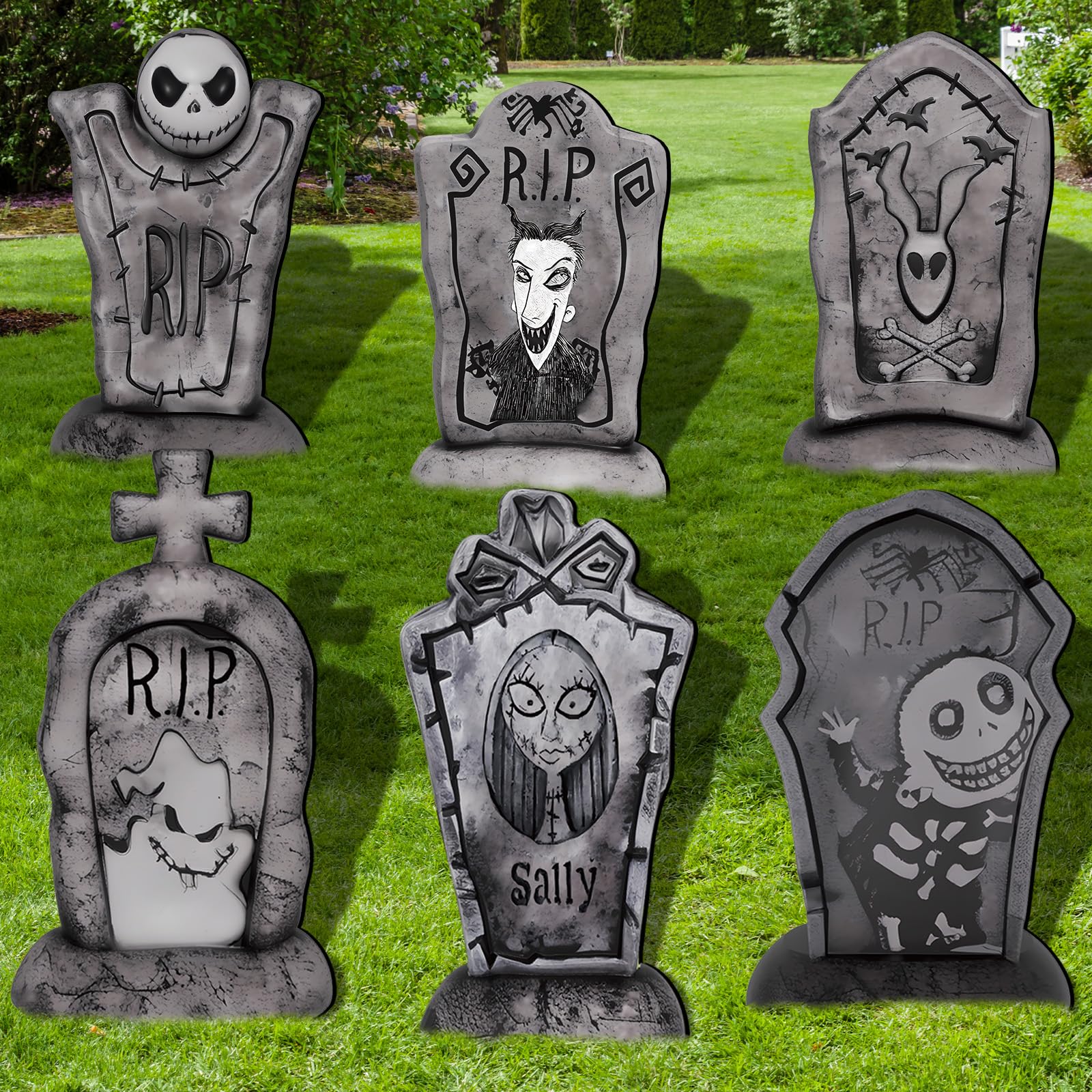 Photo 1 of Yuleglowix 17 Inch Halloween Yard Signs Tombstones for Graves Decor Set with Stakes. Nightmare Before Christmas Inspired, Halloween Gravestones Outdoor Decorations Scary Decoration Displays for Party