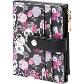 GOIACII Small Wallet for Women Leather Bifold Zipper Coin Pocket RFID Blocking Cute Credit Card Holder Goth Skull